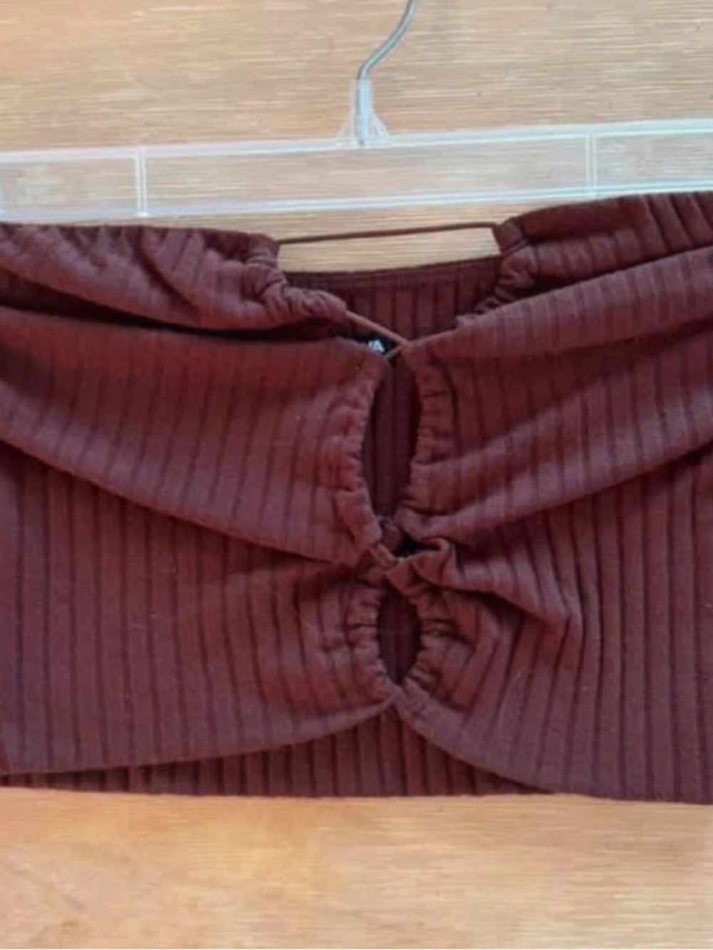 Ribbed Maroon Crop Top with Front Cut Out Detail